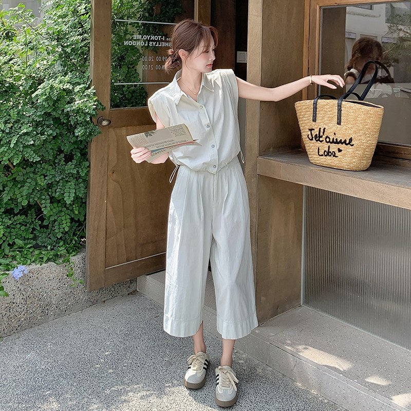 温柔风休闲工装直筒裤套装女2025夏季新款氛围感时尚百搭两件套,女装套装/套裙,浙宝099