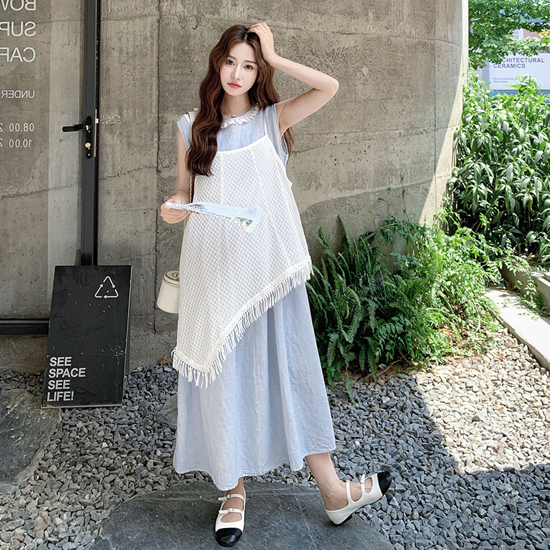 蕾丝吊带背心无袖连衣裙女2025新款夏装裙子设计感气质简约两件套，女装连衣裙，浙宝099