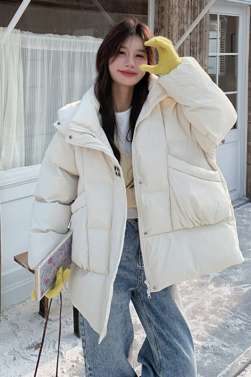 白色连帽羽绒棉服女冬季2024新款韩系学院风牛角扣小个子加厚棉衣,女装棉衣/棉服,浙宝099