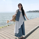 法式蕾丝T恤连衣裙套装女2025夏季新款独特绝美格子半身裙两件套，女装连衣裙，浙宝099