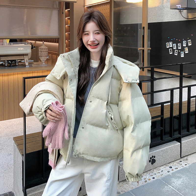 奶fufu豆绿色短款连帽云朵面包羽绒棉服女冬泡芙保暖棉衣棉袄外套,女装棉衣/棉服,浙宝099