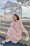 温柔风法式茶歇粉色连衣裙女2023春季新款韩系甜美收腰气质仙女裙，女装连衣裙，浙宝099