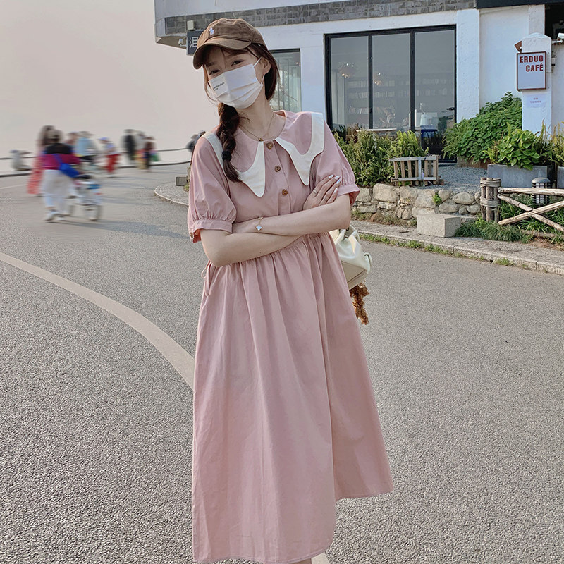 粉色娃娃领连衣裙质感小个子简约显瘦温柔风2025新款女夏季衬衫裙,女装连衣裙,浙宝099