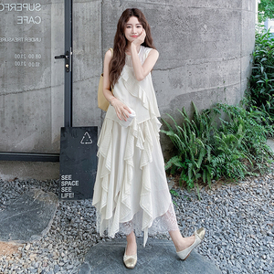 木耳边无袖衬衫半身裙套装女夏韩里韩里温柔风两件套流行巨好看图片