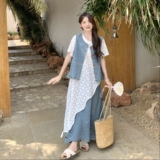 法式蕾丝T恤连衣裙套装女2025夏季新款独特绝美格子半身裙两件套，女装连衣裙，浙宝099