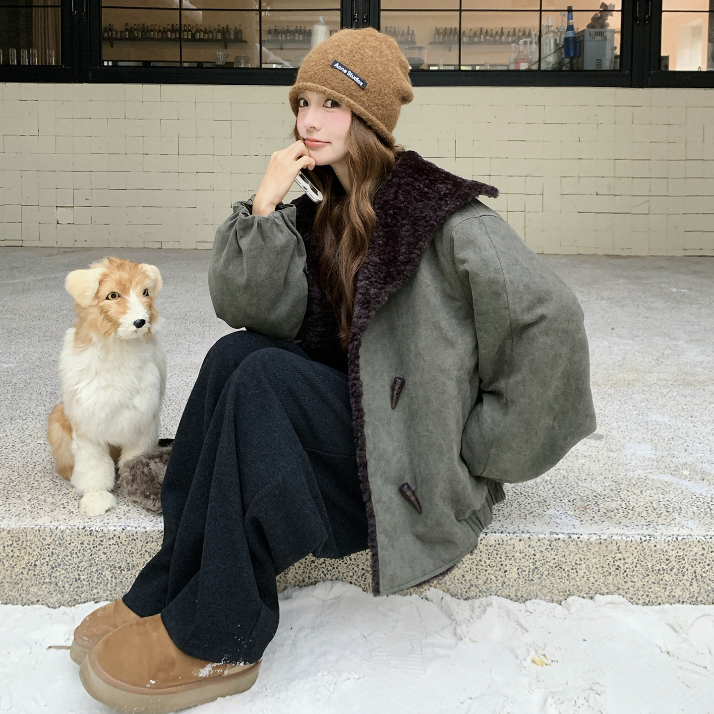 新款羊羔毛拼接外套099-10360-P215-K328，女装皮草，浙宝099