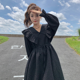 法式千金黑色娃娃领连衣裙女春秋2025新款赫本风高级感超好看长裙，女装连衣裙，浙宝099