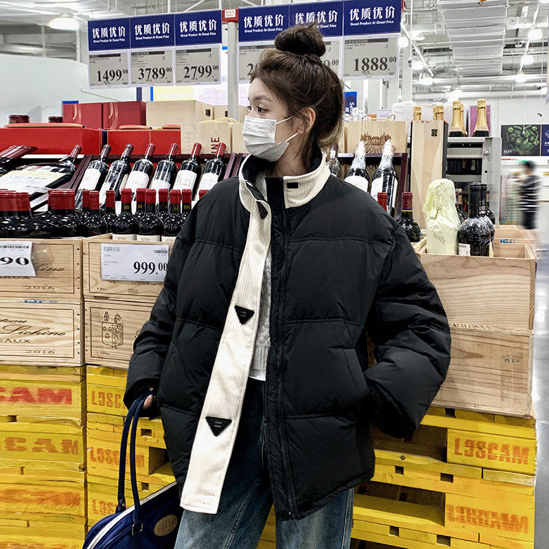 学院风黑色短款羽绒服女冬季2024新款加厚保暖90白鸭绒面包服外套,女装羽绒服,浙宝099