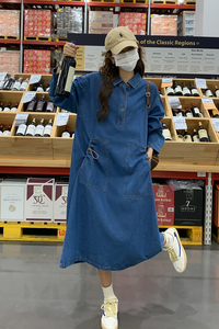 牛仔连衣裙女长款设计感小众炸街休闲宽松春秋新款别致甜辣风裙子图片