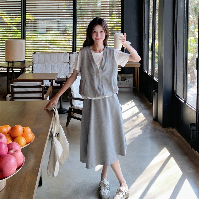 慵懒风休闲假两件上衣半身裙套装女2025夏新款学院风小个子两件套,女装套装/套裙,浙宝099