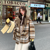 咖色格子双面羊绒大衣女2024新款冬装韩版80羊毛小个子毛呢外套潮，女装毛呢外套，浙宝099