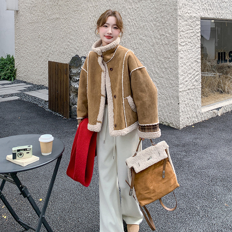 现货拼接格子羊羔毛099-D207-P185-K278，女装皮草，浙宝099