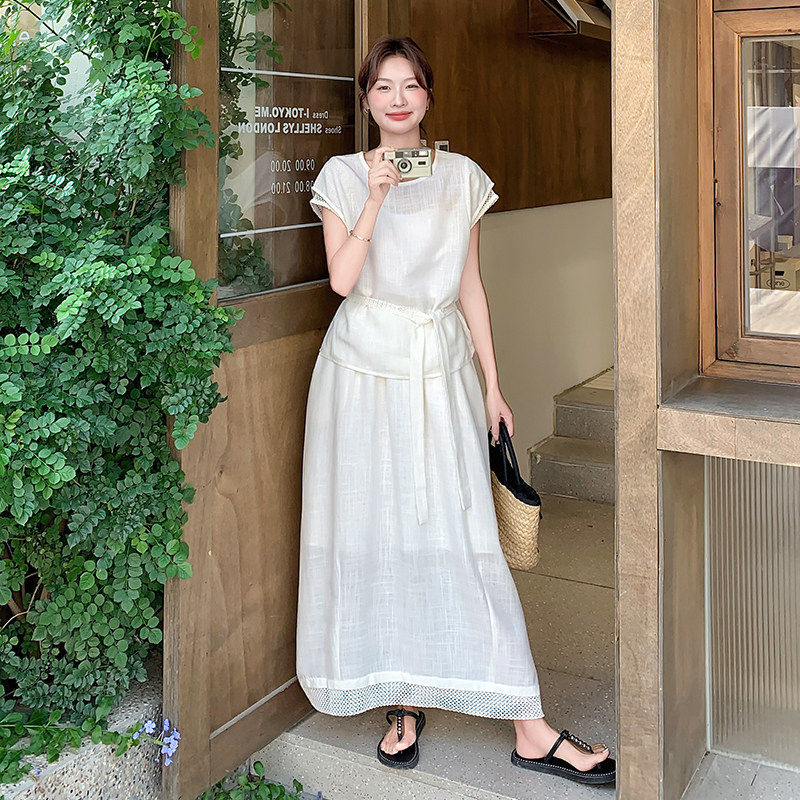 冷淡系白色套装裙女2025夏新款法式轻熟气质半身裙收腰显瘦两件套图片