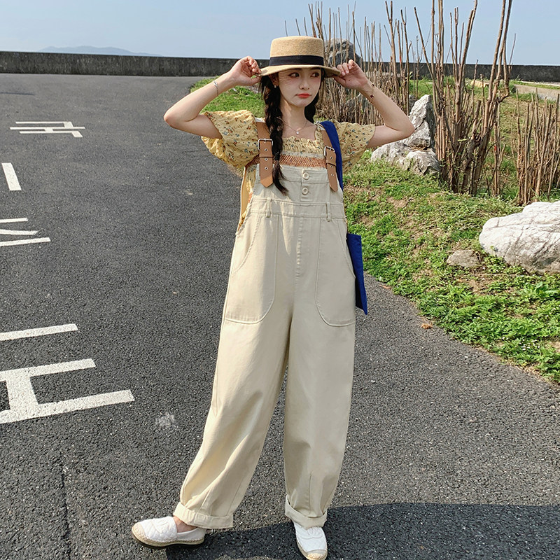 米白色工装背带裤女2025夏季新款设计感小众百搭减龄小个子连体裤,女装休闲裤,浙宝099