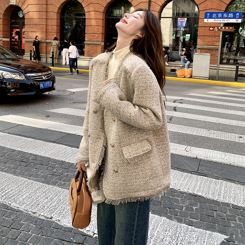 小香风羽绒服女冬2024新款加厚毛呢外套赫本风流行爆款大衣粗花呢,女装羽绒服,浙宝099