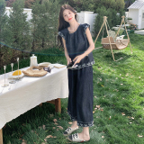 轻熟风韩系小飞袖牛仔套装女夏新款轻薄显瘦小个子阔腿裤两件套，女装套装/套裙，浙宝099