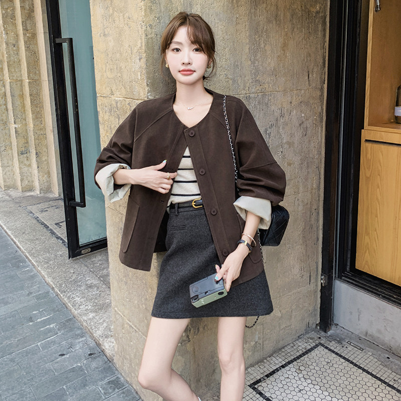 今年流行休闲外套女春季2025新款超好看小个子宽松麂皮绒机车夹克,女装短外套,浙宝099