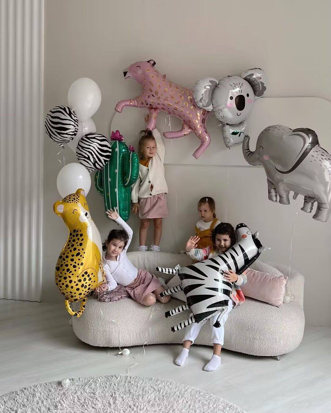斑马 豹子 大象 鳄鱼ins卡通动物圆形铝膜球飘空气球派对装扮用品