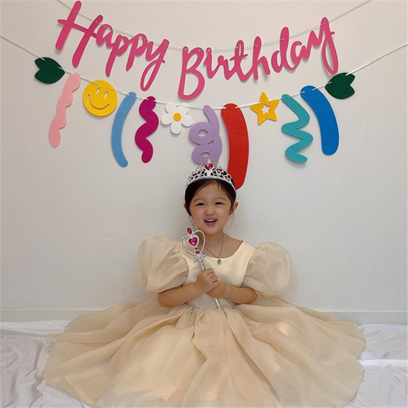 HAPPY BIRTHDAY生日粉色字母拉旗Baby派对小红书同款周岁布置装饰