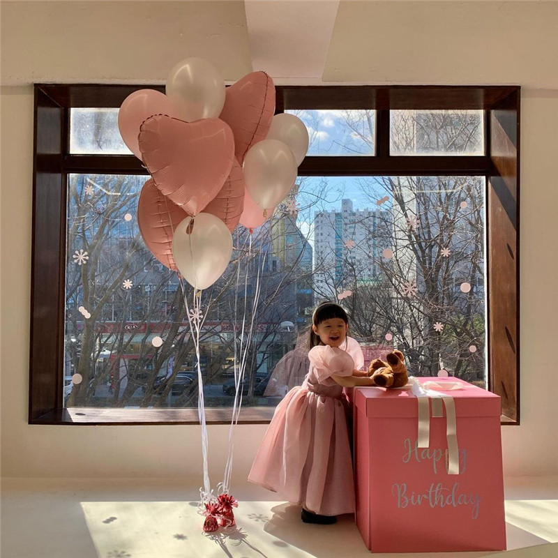 粉色爱心铝膜氦气球生日派对用品惊喜礼物盒礼品装扮用品飘空气球