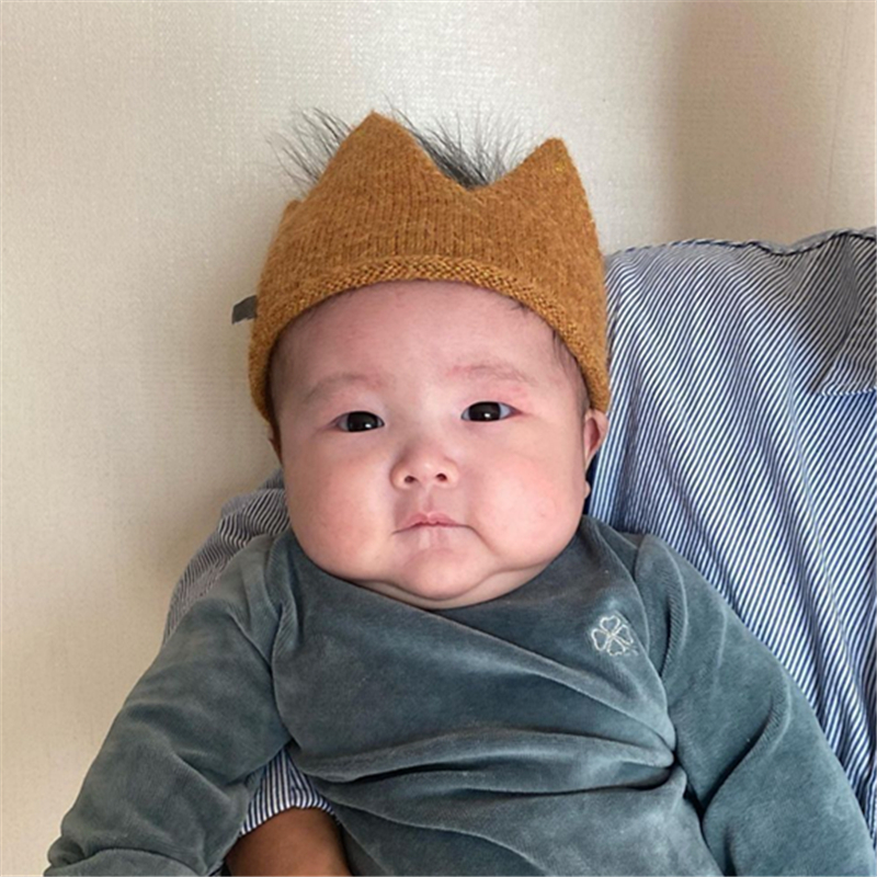 满月婴儿毛线皇冠头饰宝宝发带生日周岁发饰男宝百天王冠针织柔软