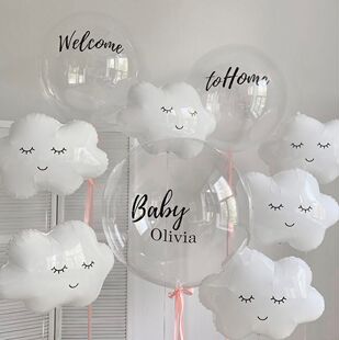 babyshower性别揭示派对男孩女孩生日主题彩旗婴儿房装饰云朵气球