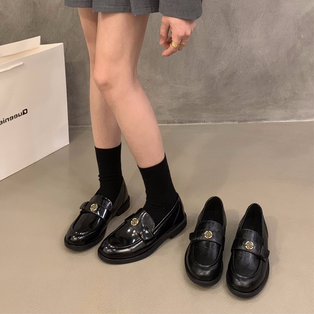 【香港代购正品ITANUG】黑色英伦风小皮鞋女2025新款法式乐福单鞋