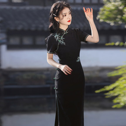 黑色改良新中式旗袍2026新款夏日常可穿复古高级感小个子年轻款女