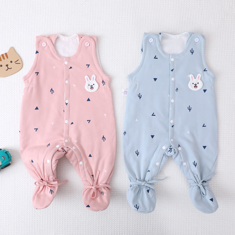 新生宝宝包脚连体背带裤秋冬季纯棉婴儿冬装裤子连脚棉裤冬天加厚