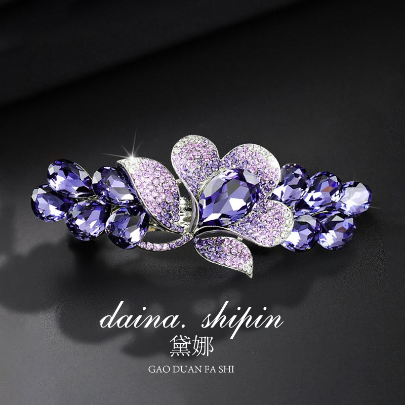 弹簧夹合金水晶花朵发夹