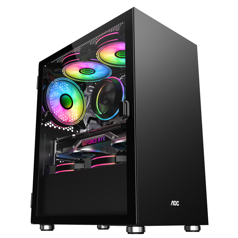全新AOC机箱组装台式机电脑机箱ATX主板侧透水冷背线diy外壳matx