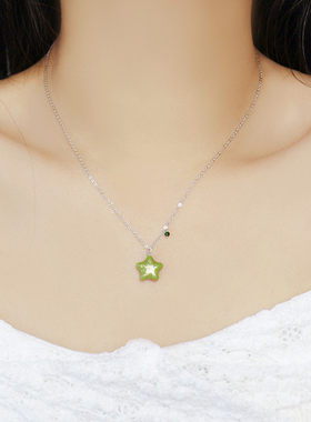 绿色星星项链清新锁骨925女生