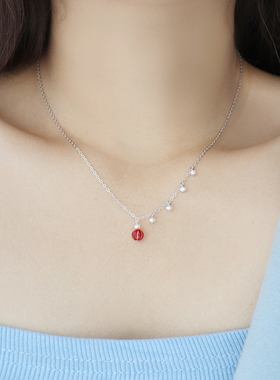 925银女生红色小灯笼项链