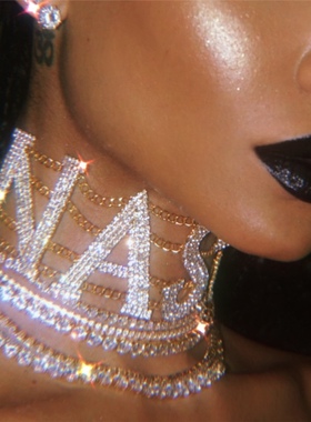 NASTY/FANCY水钻链条拼接宽版合金项链欧美风嘻哈朋克夜店走秀