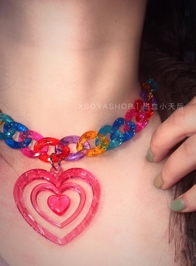 原创手作多巴胺风格PUNK半透明亚克力彩色项链