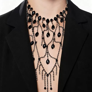 黑红可选水钻网钻胸链项链百搭闪钻身体链礼服搭配大饰品舞台走秀
