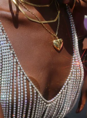 闪爆全场Body chain性感流苏水钻文胸身体链女士秋冬配饰低胸项链