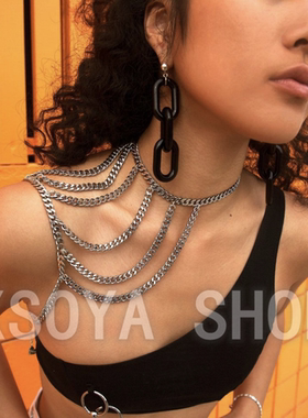 SOYAxCHAIN小众百搭风多层链条肩膀不锈钢项链可调节颈链