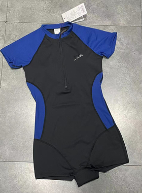 欧美外贸sped女士前侧拉链侧边拼块短袖专业竞赛平角裤连体游泳衣