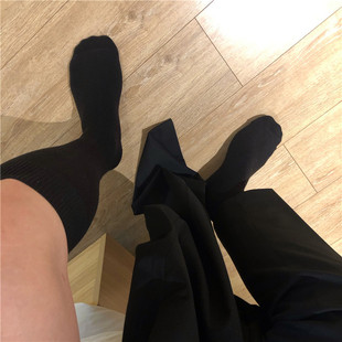 袜舒适性感保暖 凹凸先生商务男袜长筒棉袜简约素面黑色袜高筒男士
