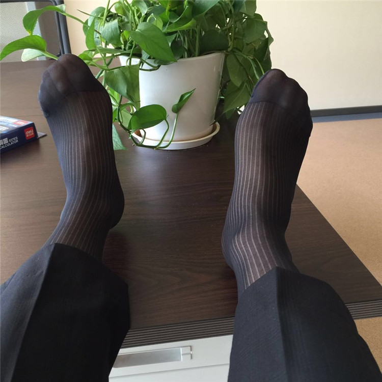 高筒超薄男士纯色透气商务男丝袜