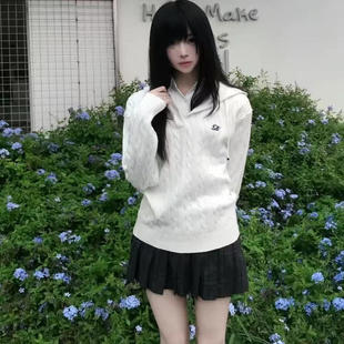 水济中麻花套头毛衣JK外套秋冬学院风校供感长袖针织上衣格裙套装