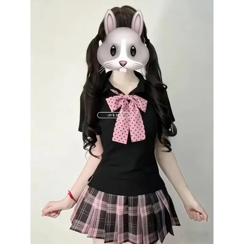粉雾海jk日系原创JK制服夏季新款学院风黑色POLO衫百褶裙软妹套装