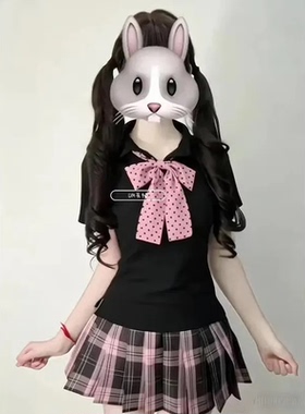 粉雾海jk日系原创JK制服夏季新款学院风黑色POLO衫百褶裙软妹套装