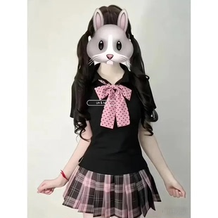 粉雾海jk日系原创JK制服夏季新款学院风黑色POLO衫百褶裙软妹套装