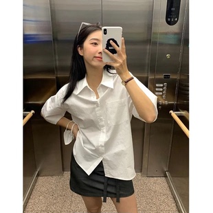 日系少年感白色衬衫女夏季短袖衬衣百搭宽松bf港风半袖时尚外套