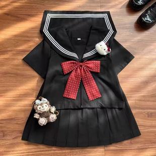 樱木子原创jk制服基础黑色三本水手服日系学院中间校供百褶裙套装