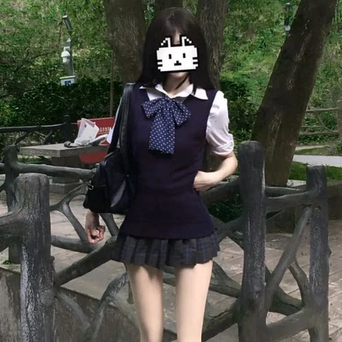 夏季JK制服针织背心百褶格裙套装