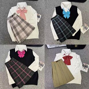 学院风女秋冬叠穿 套装 jk制服兰苓原创正版 格裙毛衣背心衬衫