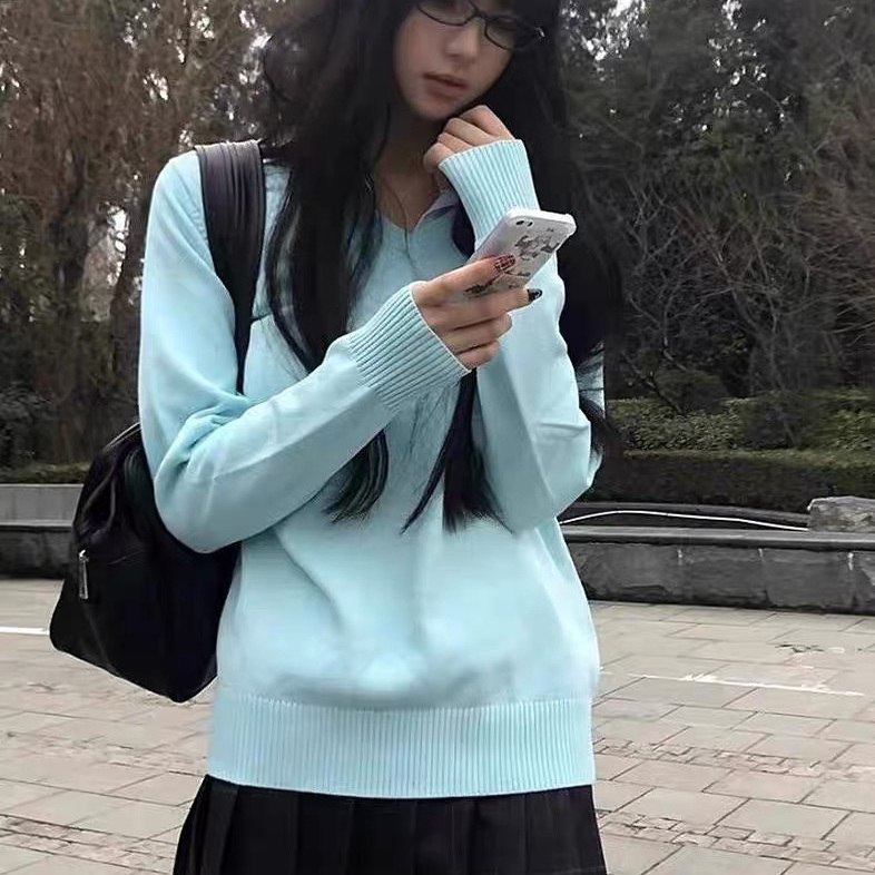 套头针织外套V领毛衣日系JK制服